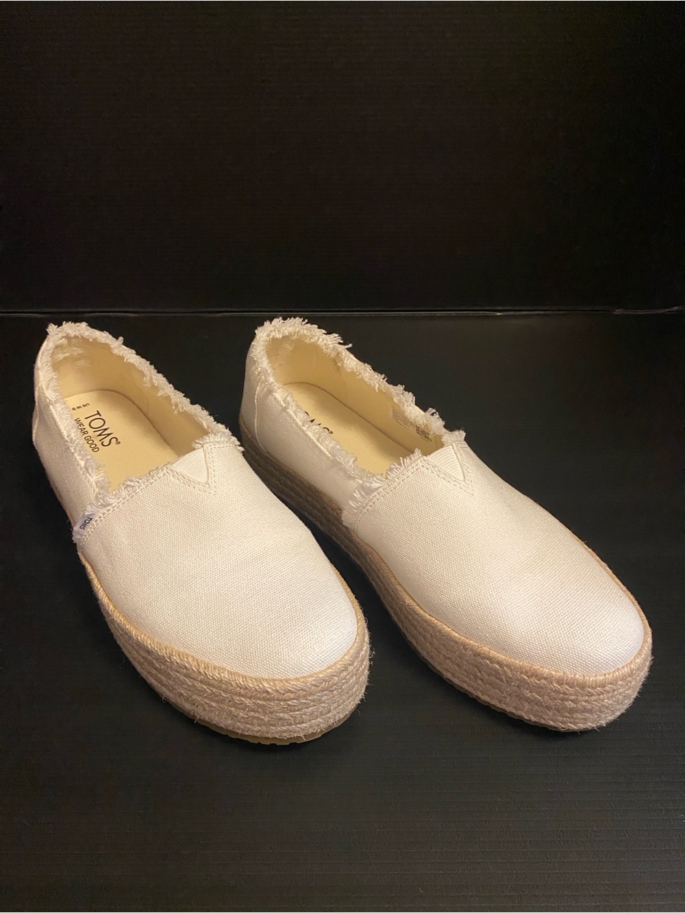 TOMS Cream Canvas Espadrille Platform Slip-Ons Size 9